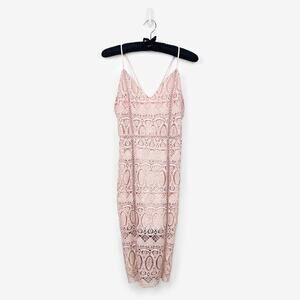 J.O.A. Lace Midi Dress Size L Pink Lace Glam Cocktail Party Event Wedding Guest